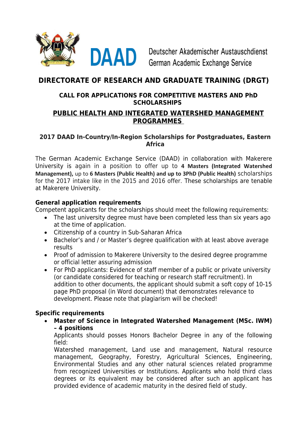 Directorate of Research and Graduate Training (Drgt)