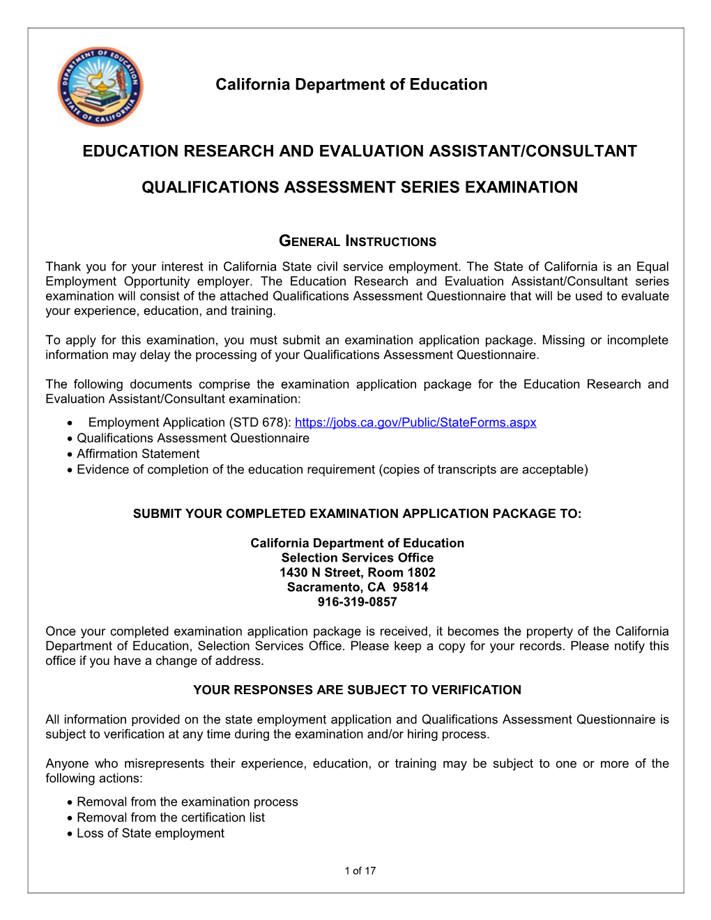 Education Research & Evaluation Assistant/Consultant Questionnaire - Jobs at CDE (CA Dept