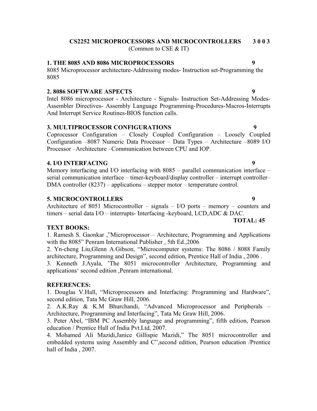 Cs2252 Microprocessors and Microcontrollers