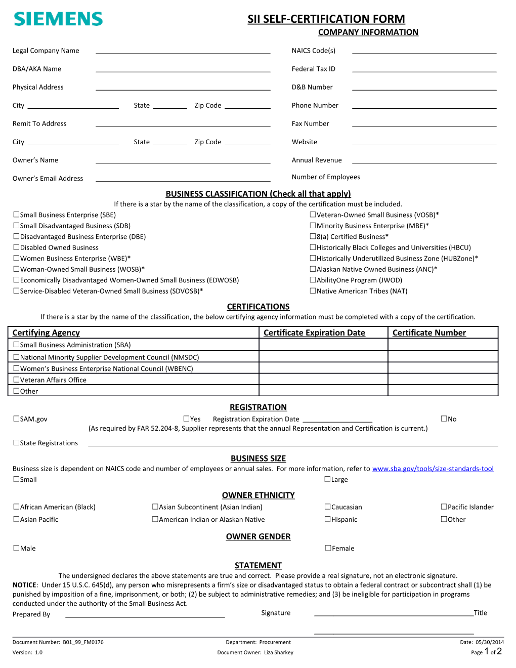 SII Self-Certification Form