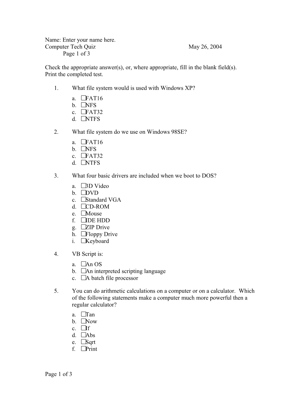 Computer Tech Quiz