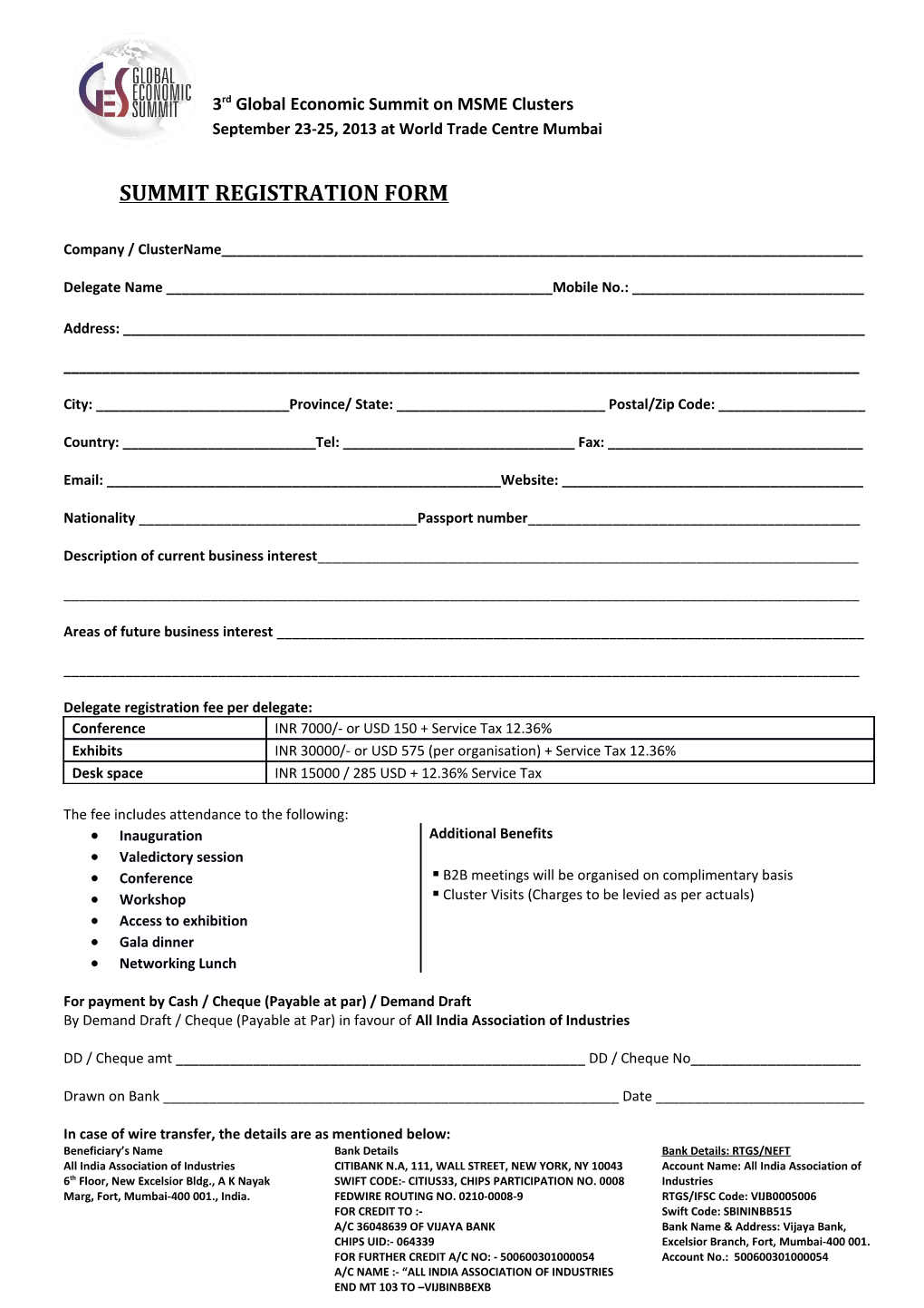 Summit Registration Form
