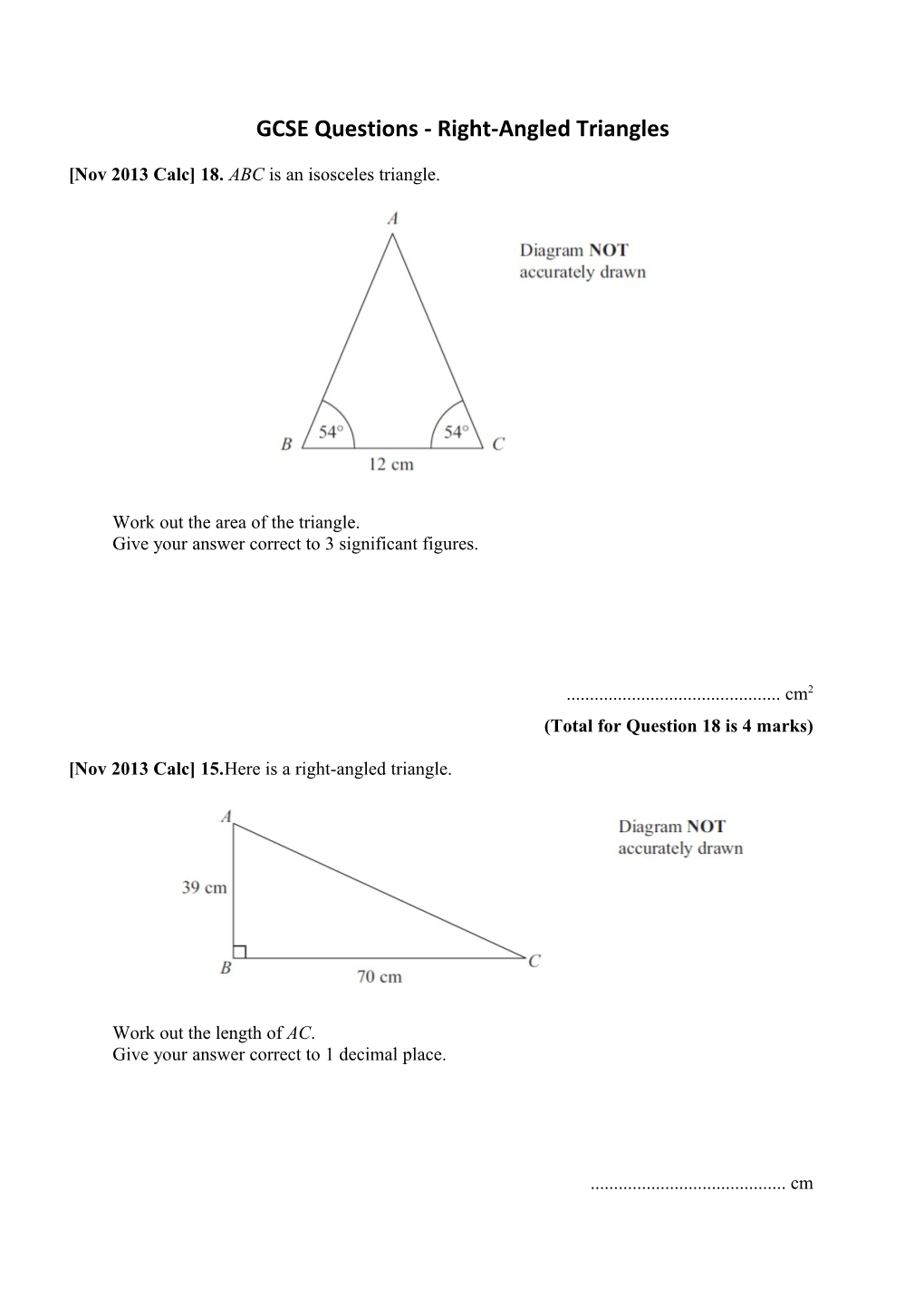 GCSE Questions - Rig Ht-Angled Triangles