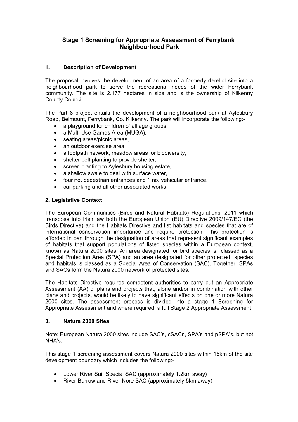 Stage 1 Screening for Appropriate Assessment Offerrybank