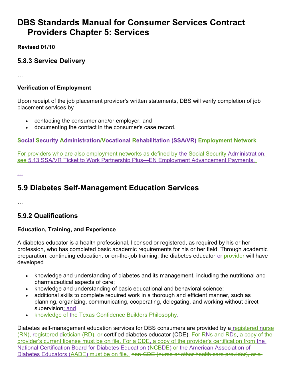 DBS Standards Manual Chapter 5 Revisions for January 2010