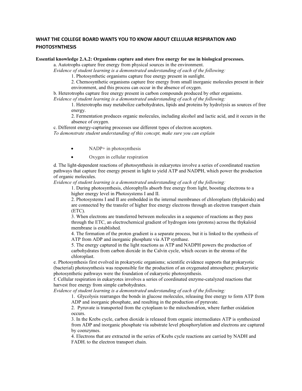 What the College Board Wants You to Know About Cellular Respiration and Photosynthesis