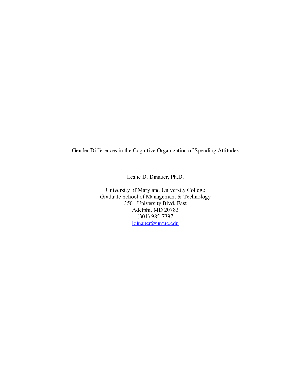 Gender Differences in the Cognitive Organization of Spending Attitudes