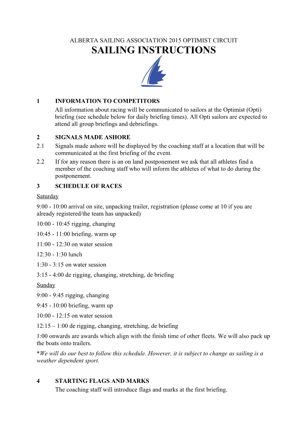 Alberta Sailing Association 2015 Optimist Circuit