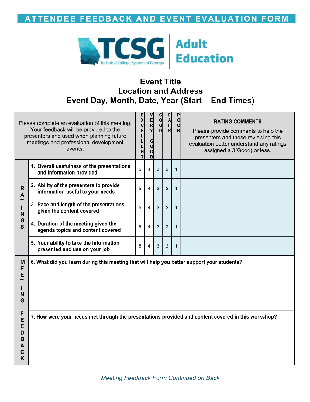 Attendee Feedback and Event Evaluation Form