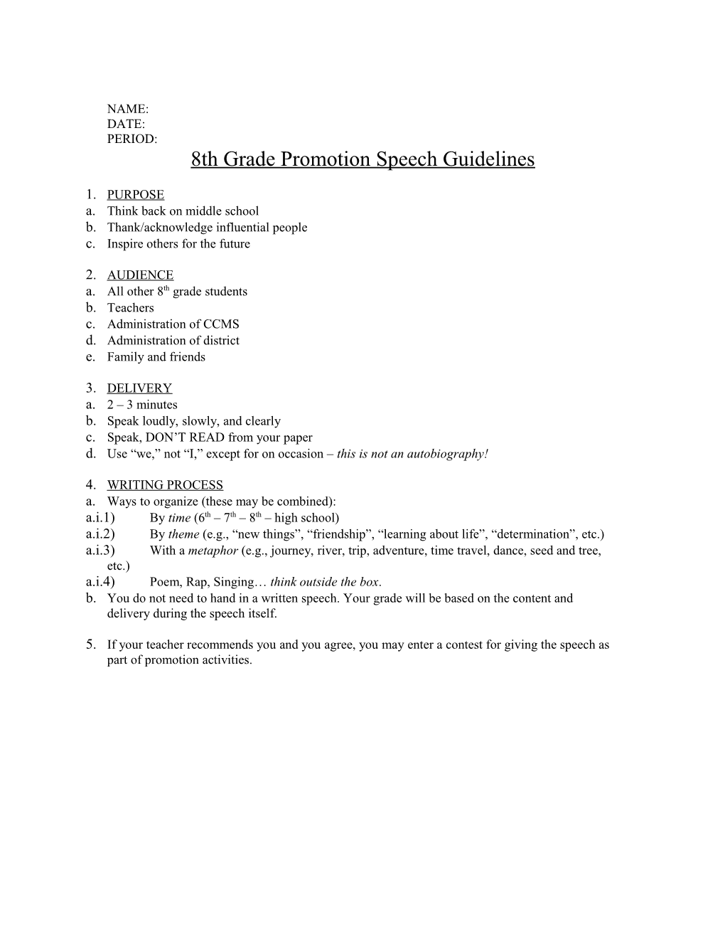 8Th Grade Promotion Speech Guidelines