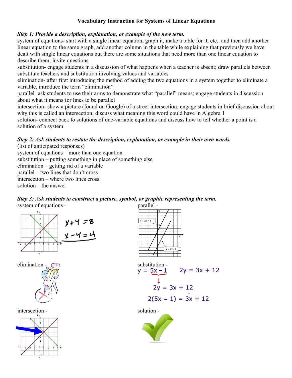 Vocabulary Instruction for Systems of Linear Equations