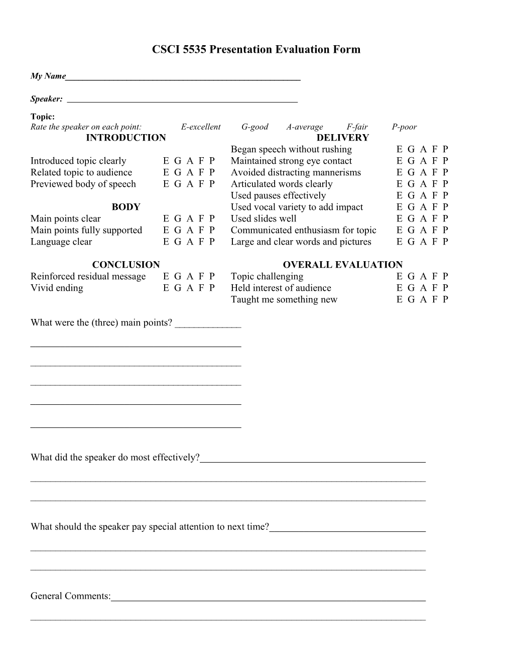 Speech Evaluation Form