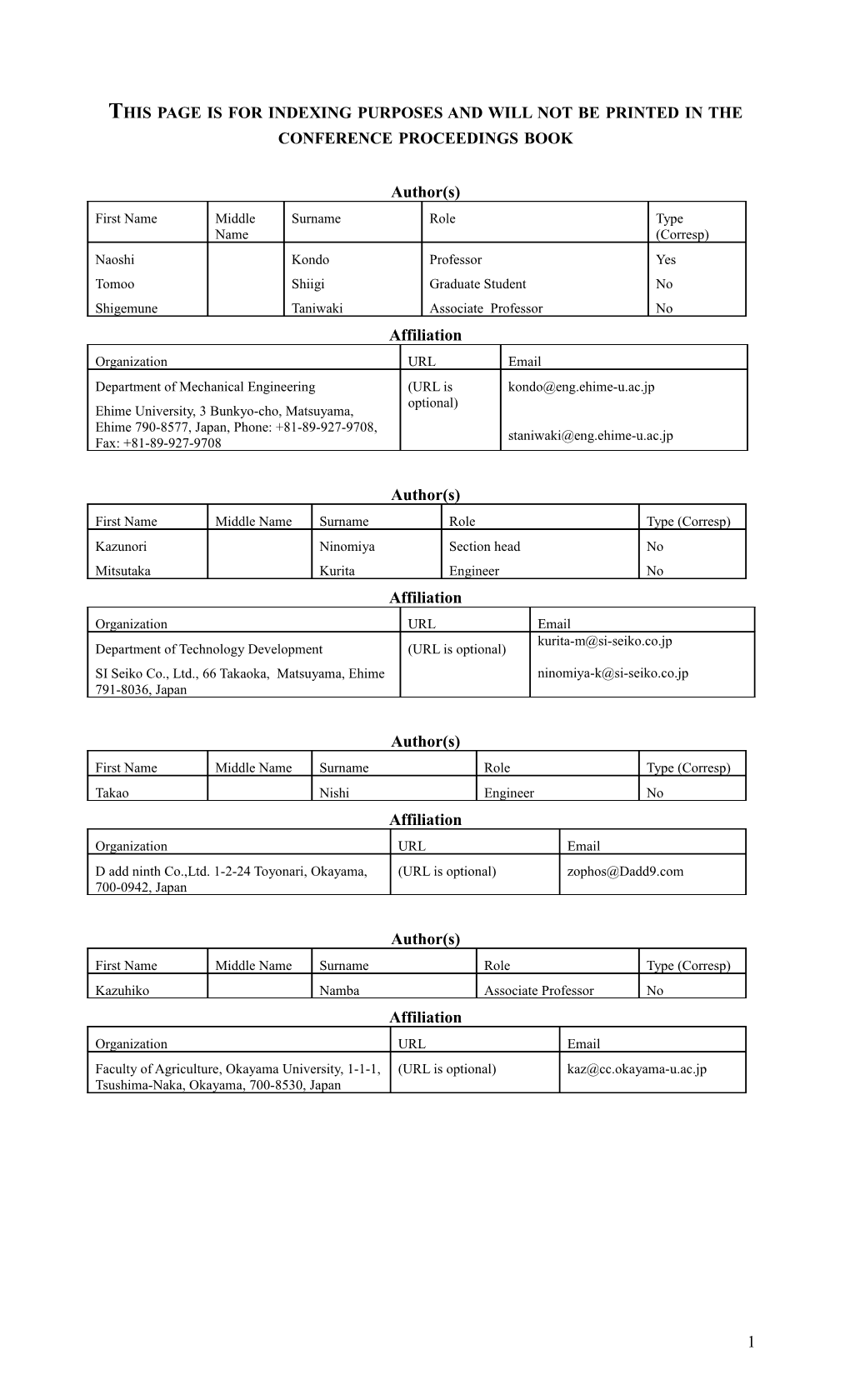 This Page Is for Indexing Purposes and Will Not Be Printed in the Conference Proceedings Book