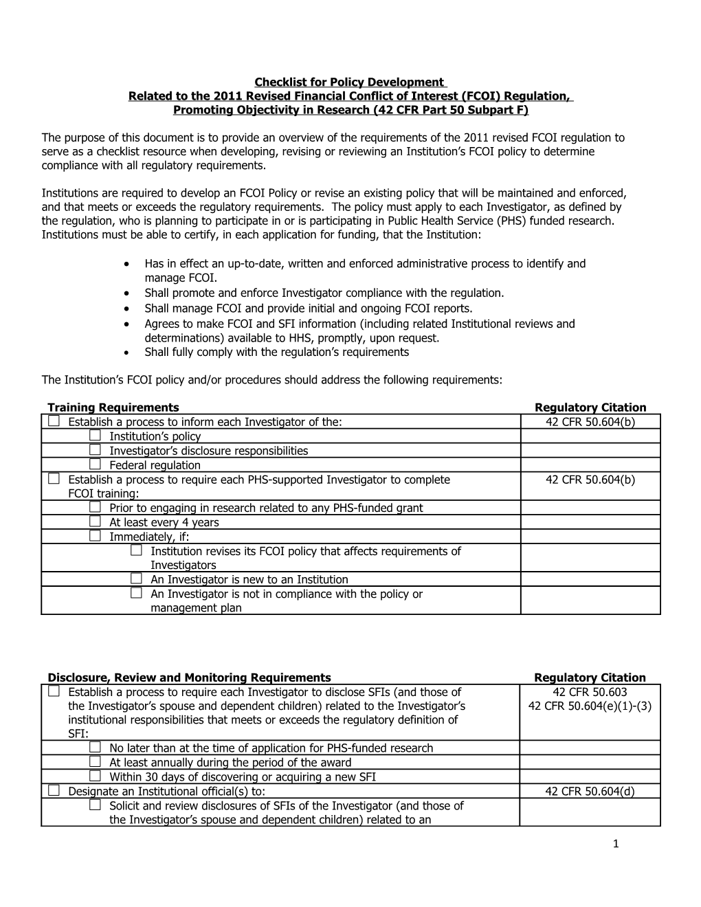 FCOI Policy Development Checklist - 04/12/12