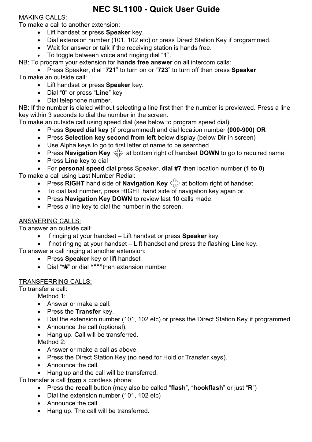 NEC Xen Master/Axis - Quick User Guide