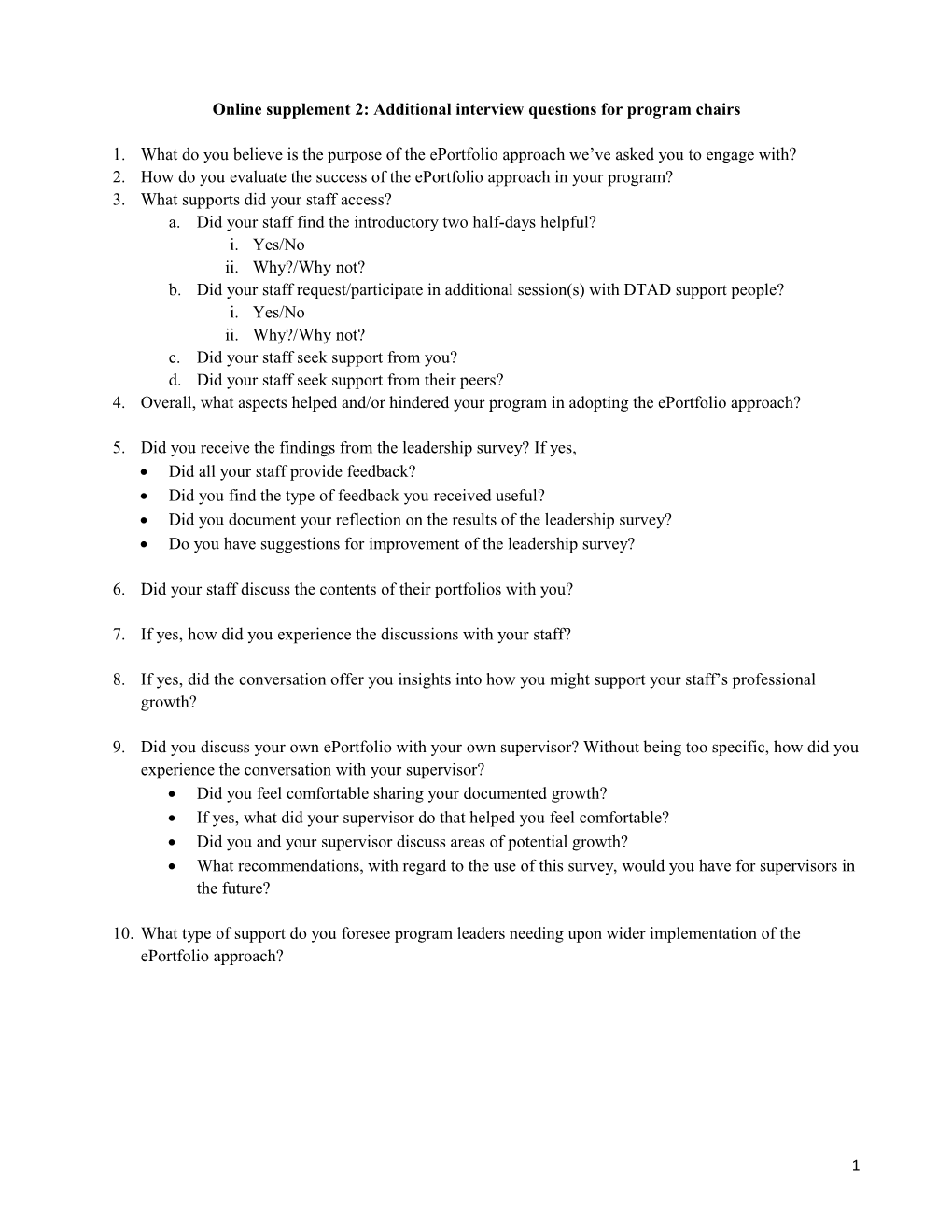 Online Supplement 2: Additional Interview Questions for Program Chairs