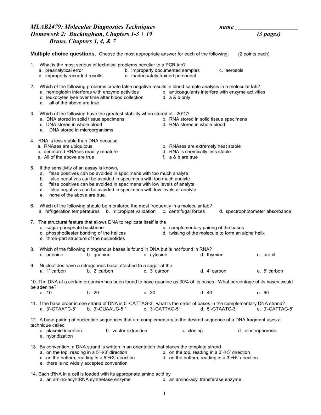 BIOL1408: Principles of Cellular & Molecular Biology