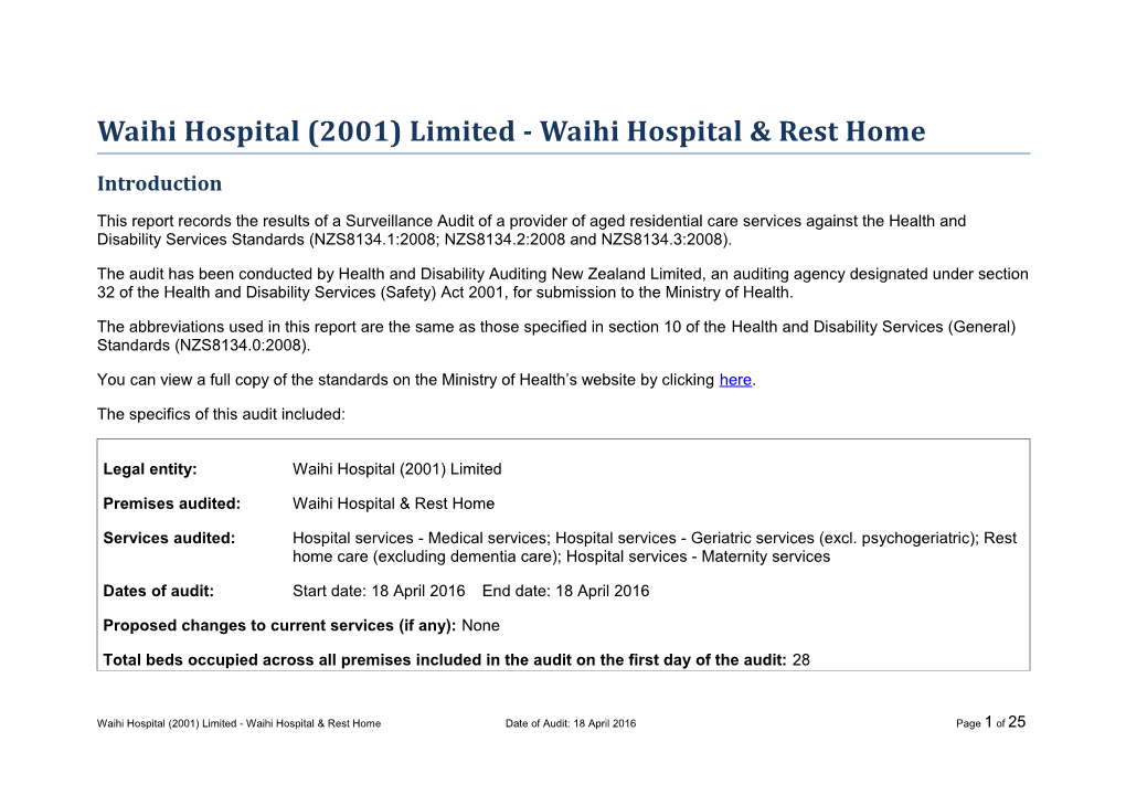 Waihi Hospital (2001) Limited - Waihi Hospital & Rest Home