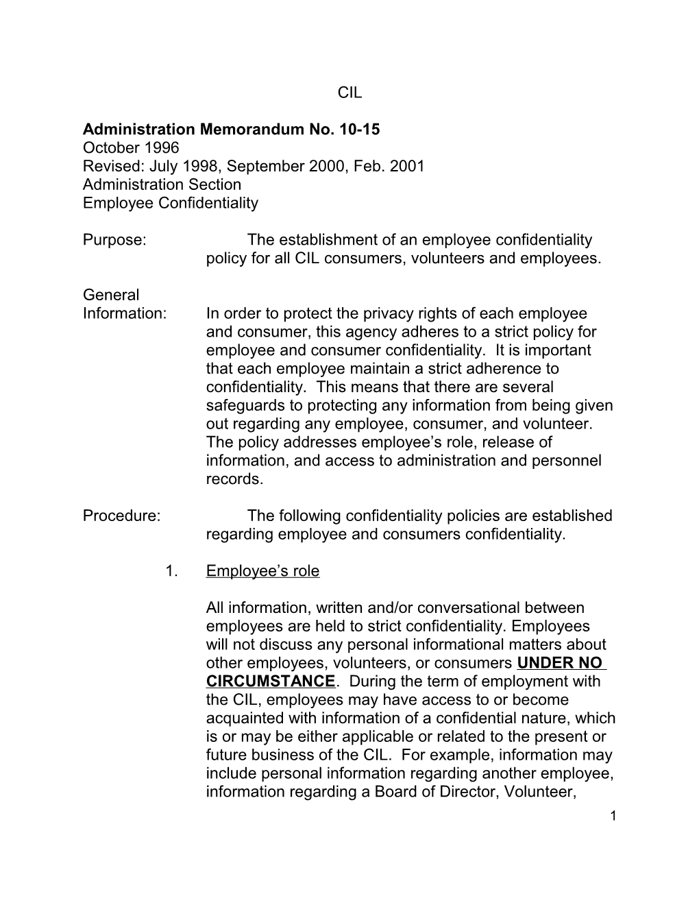 Administration Memorandum No. 10-15