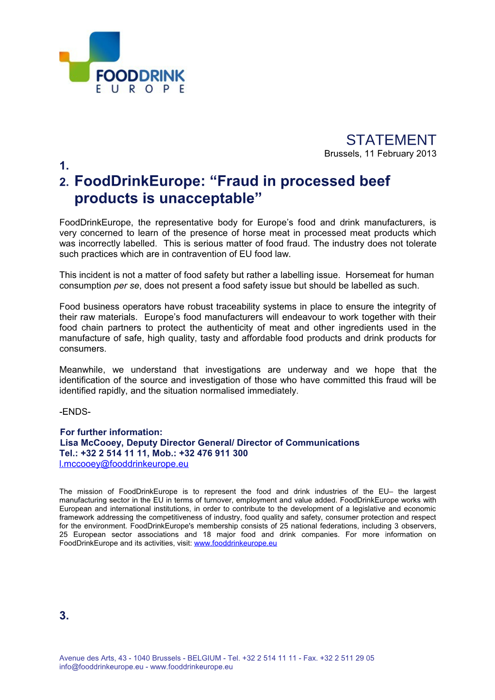 Fooddrinkeurope: Fraud in Processed Beef Products Is Unacceptable