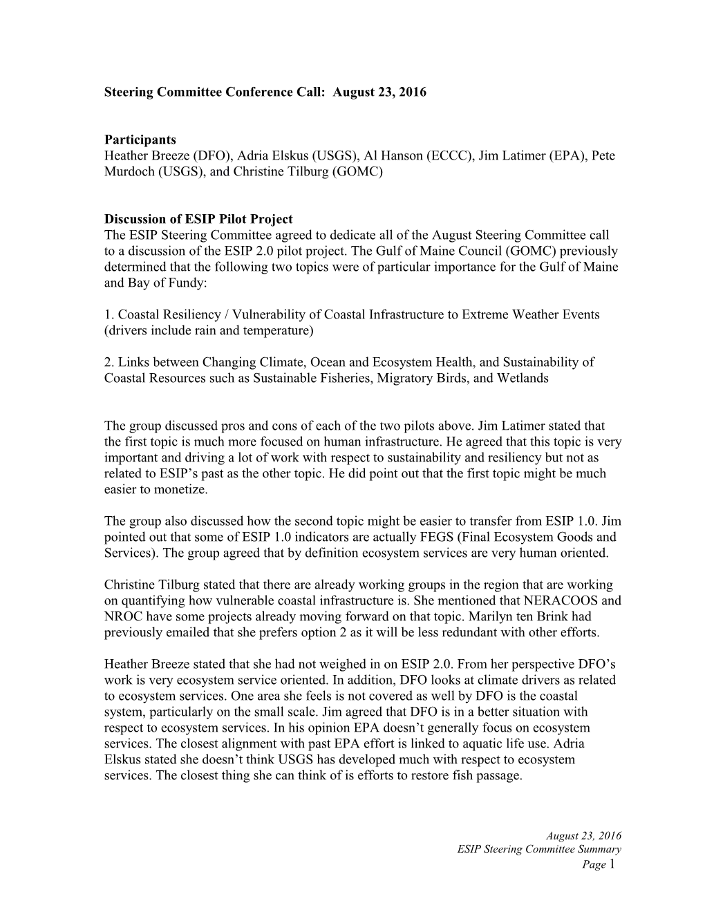 Minutes of ESIP Call July 25, 2007