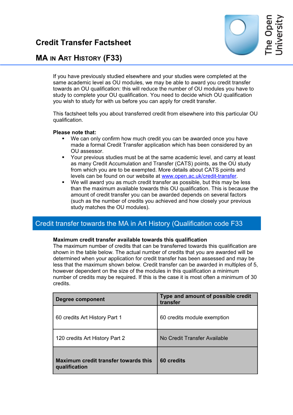 Credit Transfer Factsheet