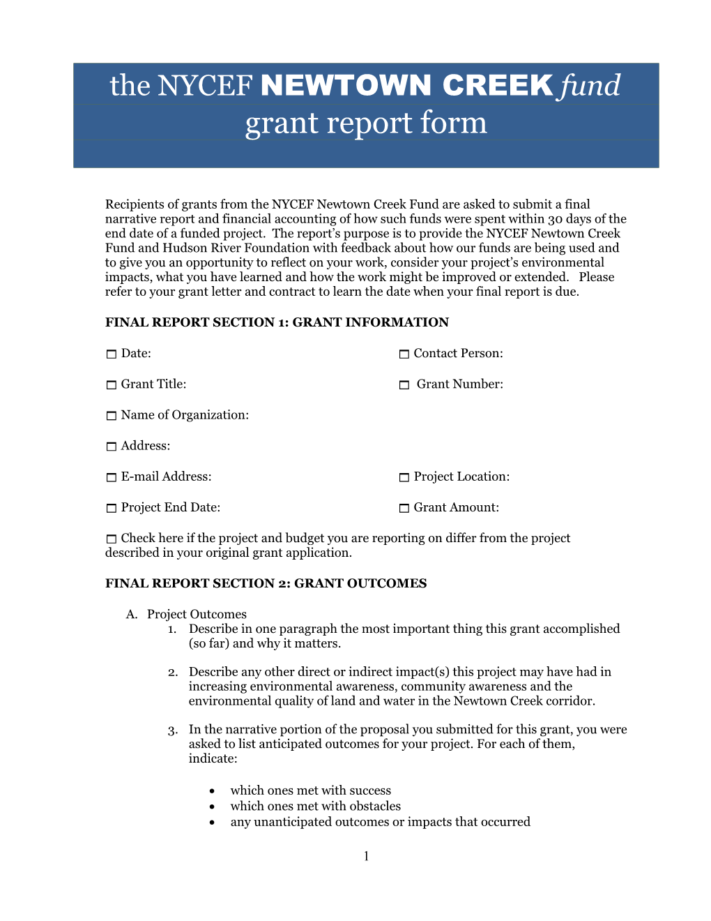 Final Report Section 1: Grant Information