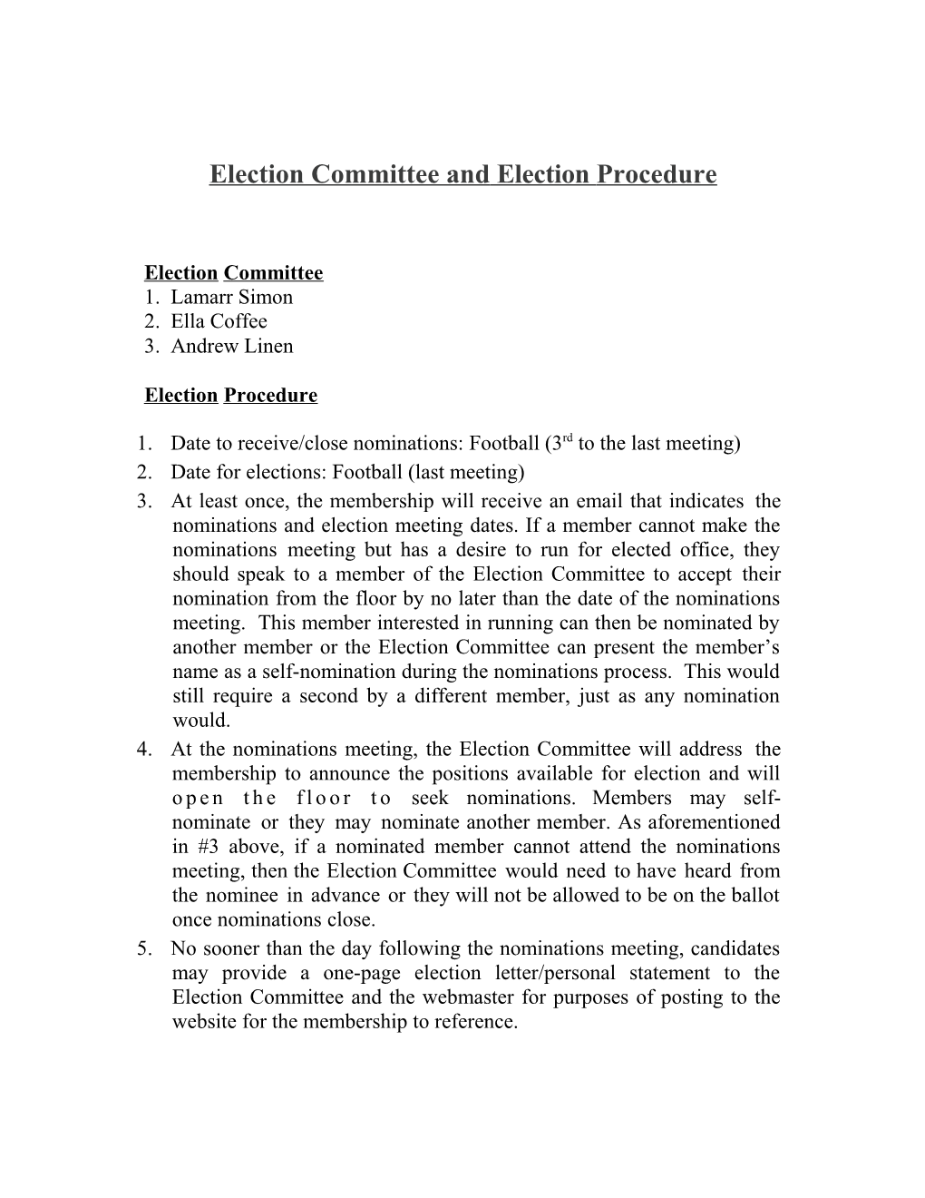 Election Committee and Election Procedure