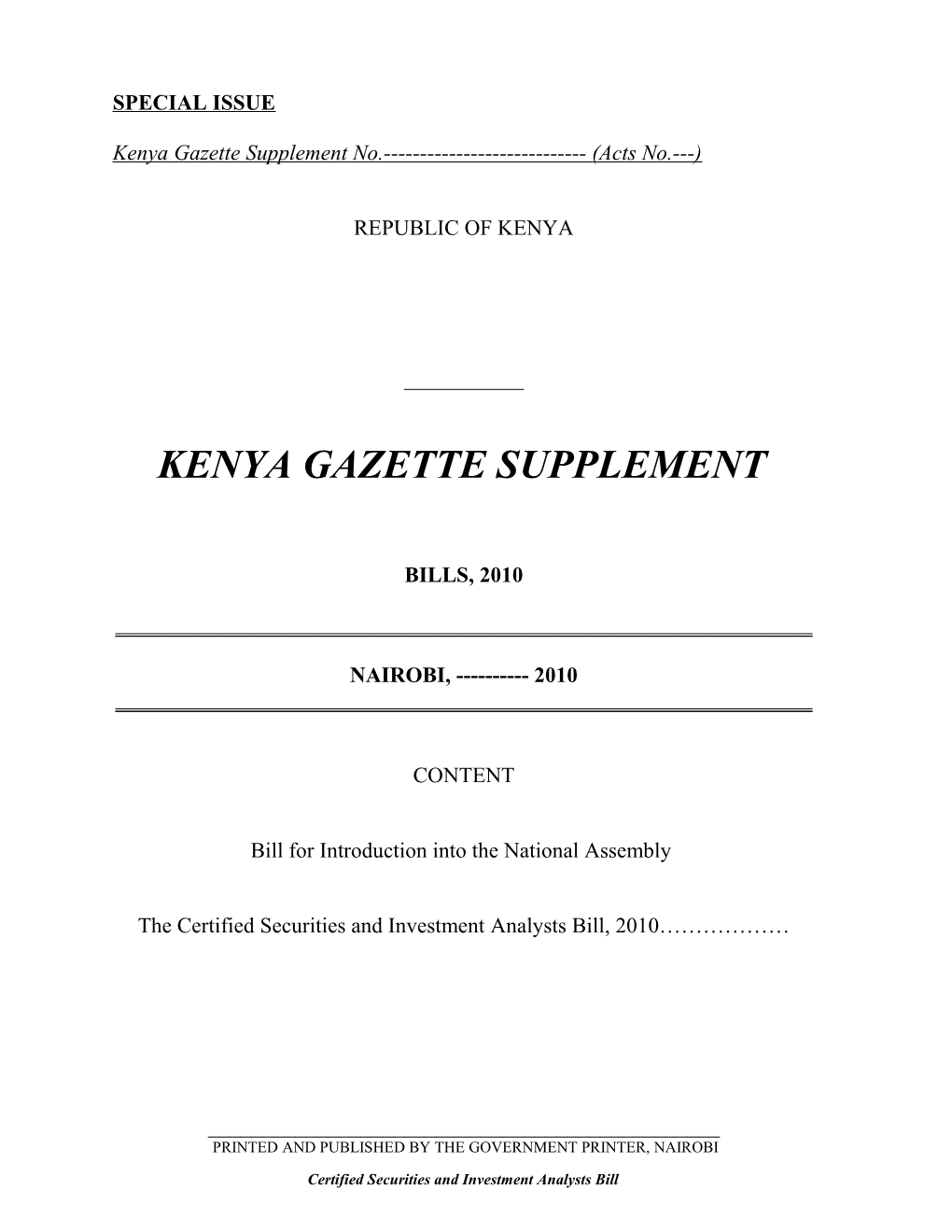 Kenya Gazette Supplement No. (Acts No. )