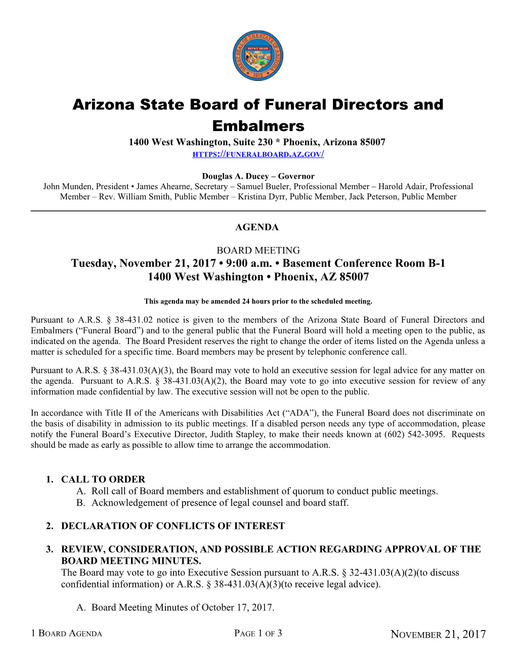Arizona State Board of Funeral Directors and Embalmers