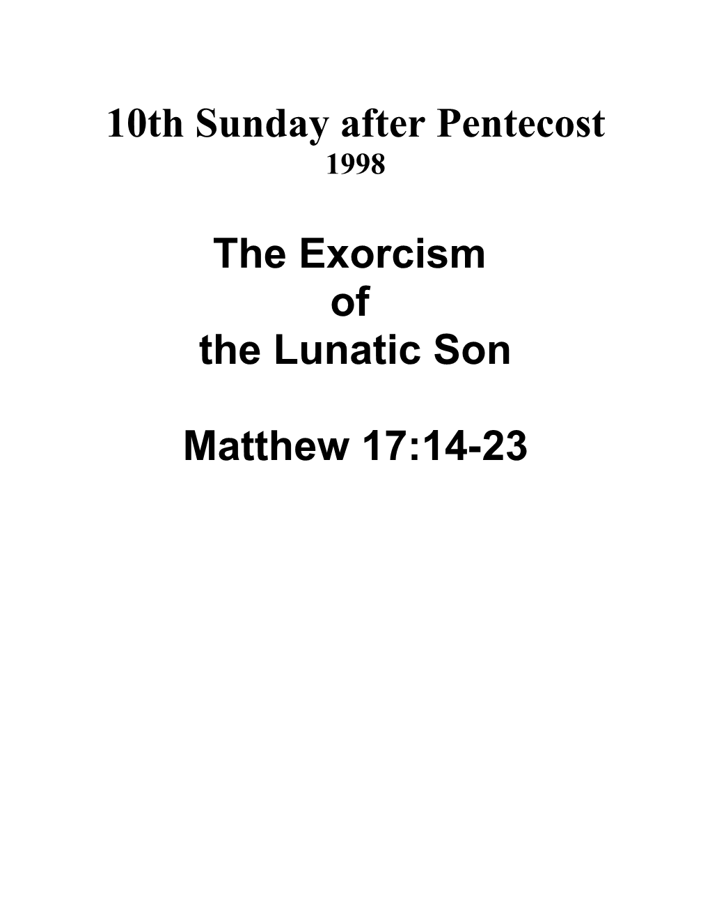 10Th Sunday After Pentecost