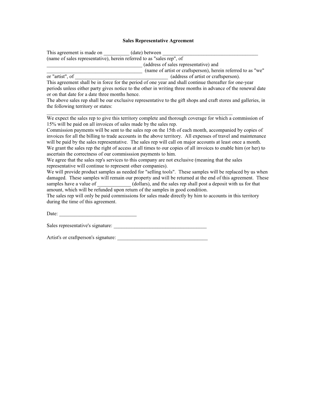 Sales Representative Agreement