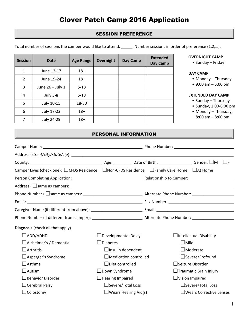 Clover Patch Camp Application