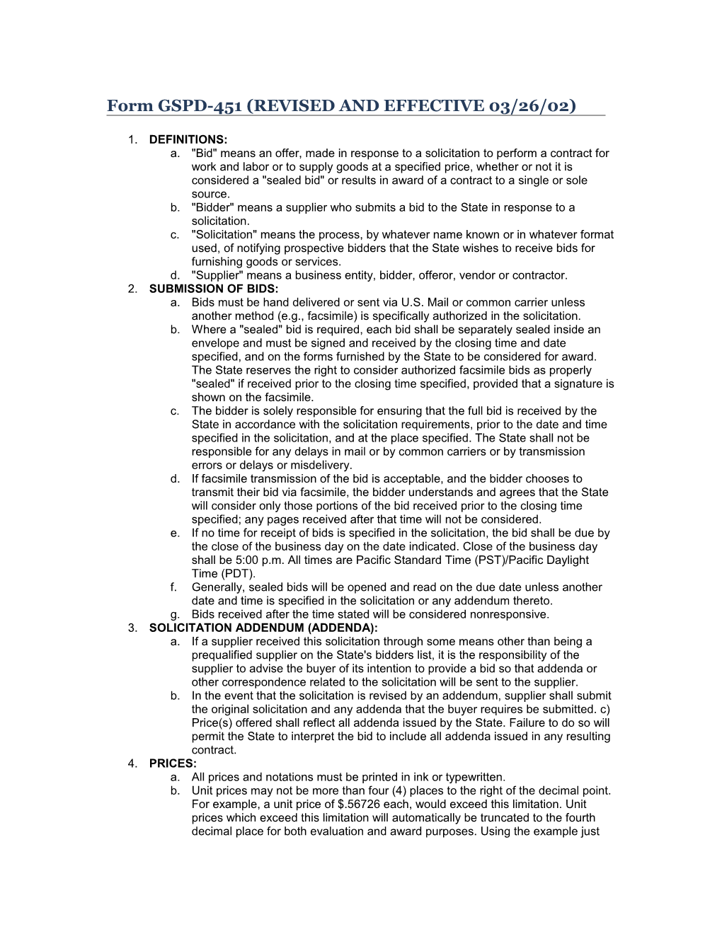 Form GSPD-451 (REVISED and EFFECTIVE 03/26/02)