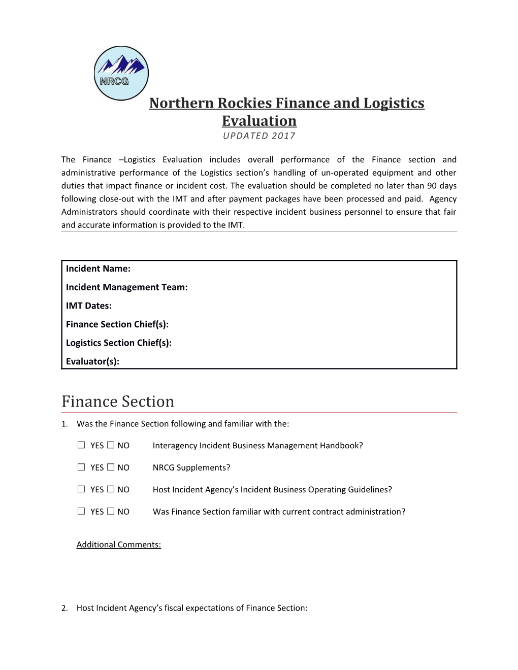 NRCG Finance Logisitics Evaluation