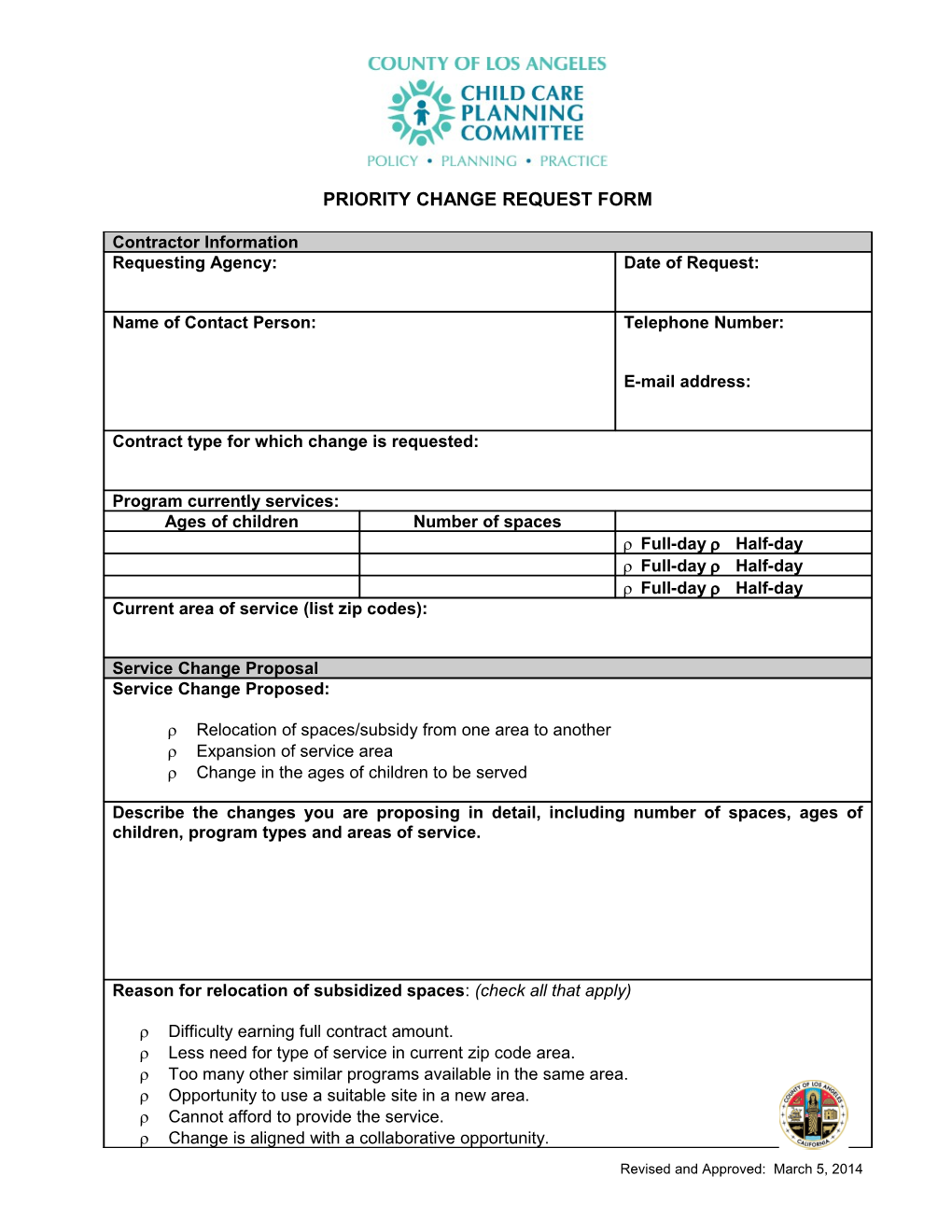 Request to Relocate Subsidized Child Care Spaces