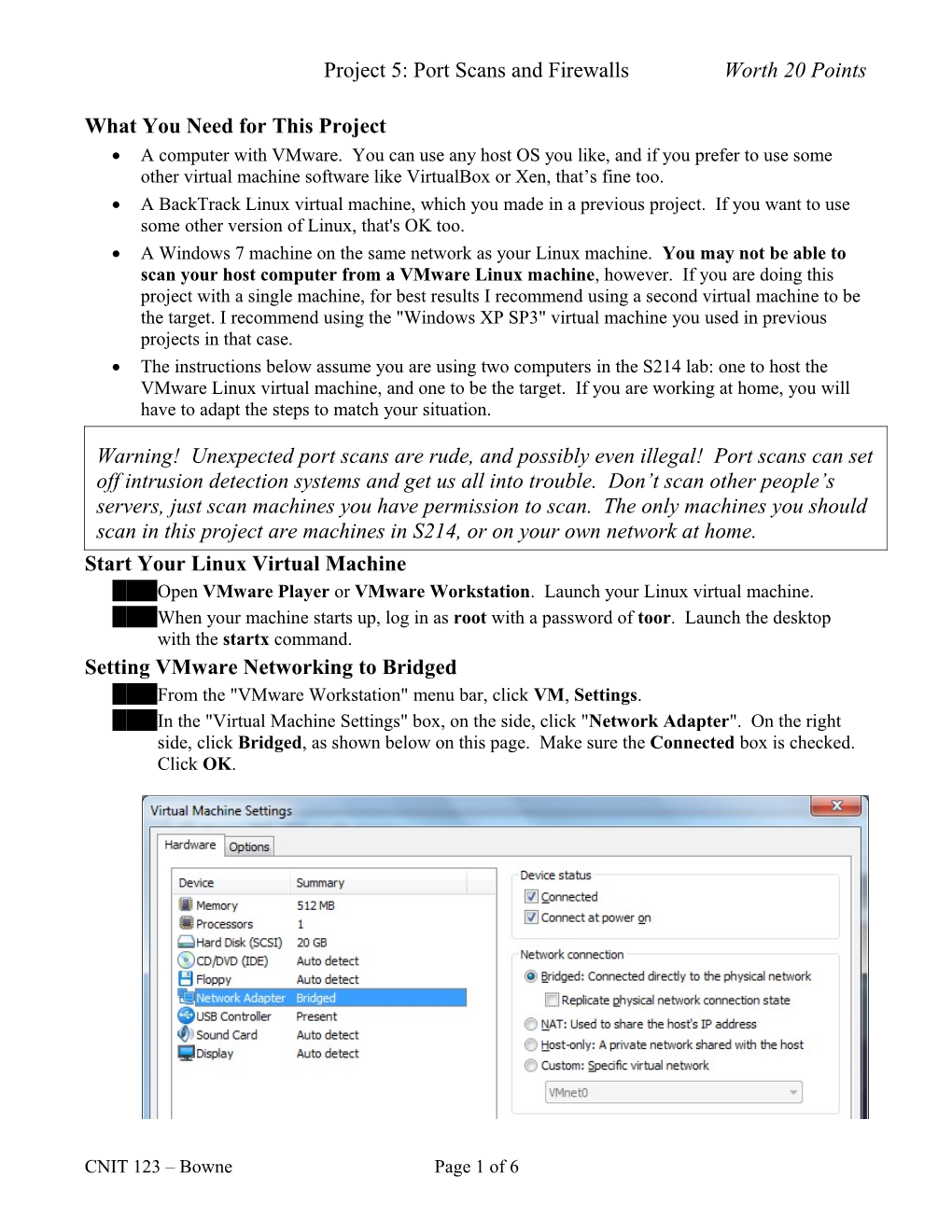 Project 5: Port Scans and Firewalls Worth 20 Points