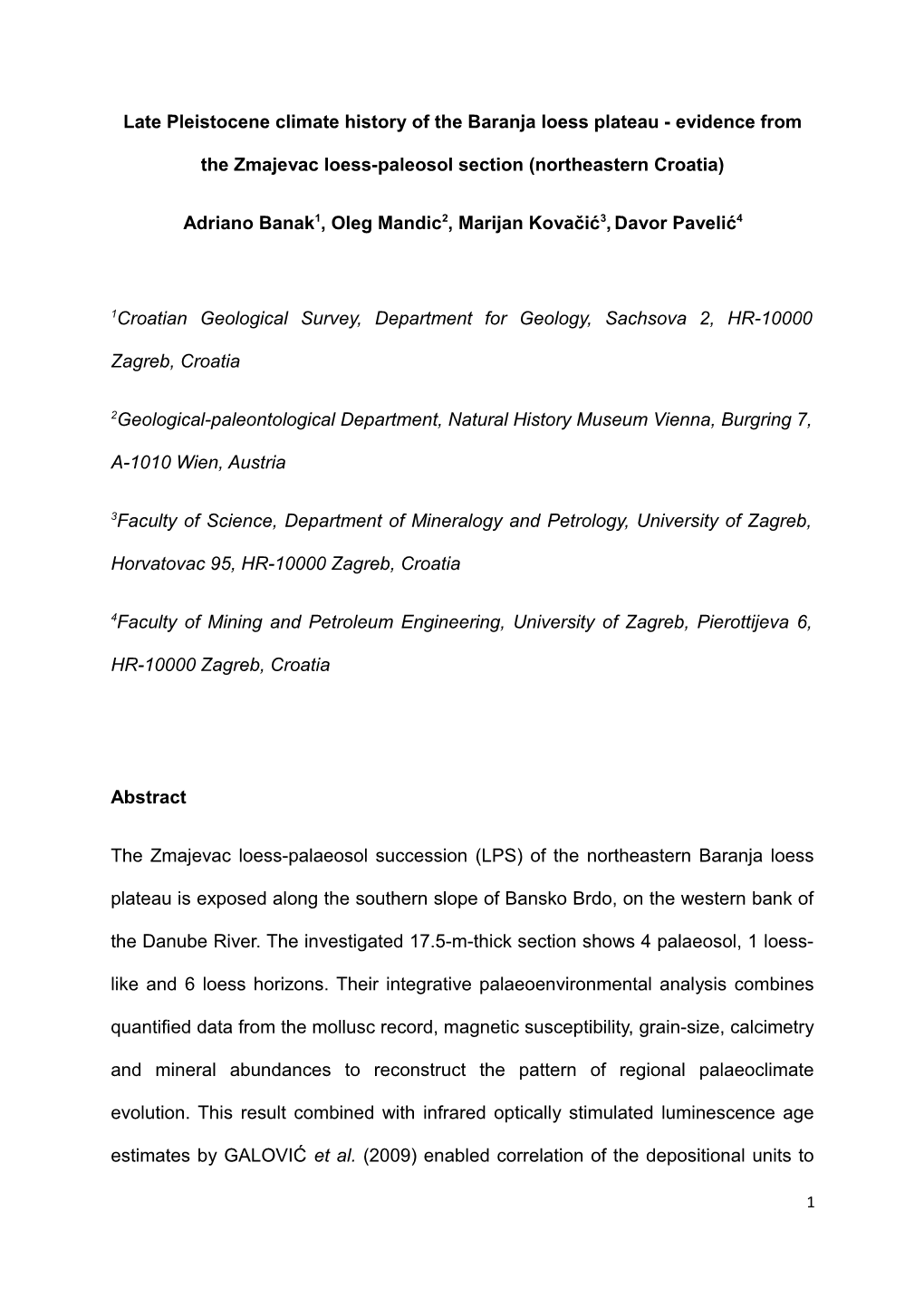 Late Pleistocene Climate History of the Baranja Loess Plateau - Evidence from the Zmajevac