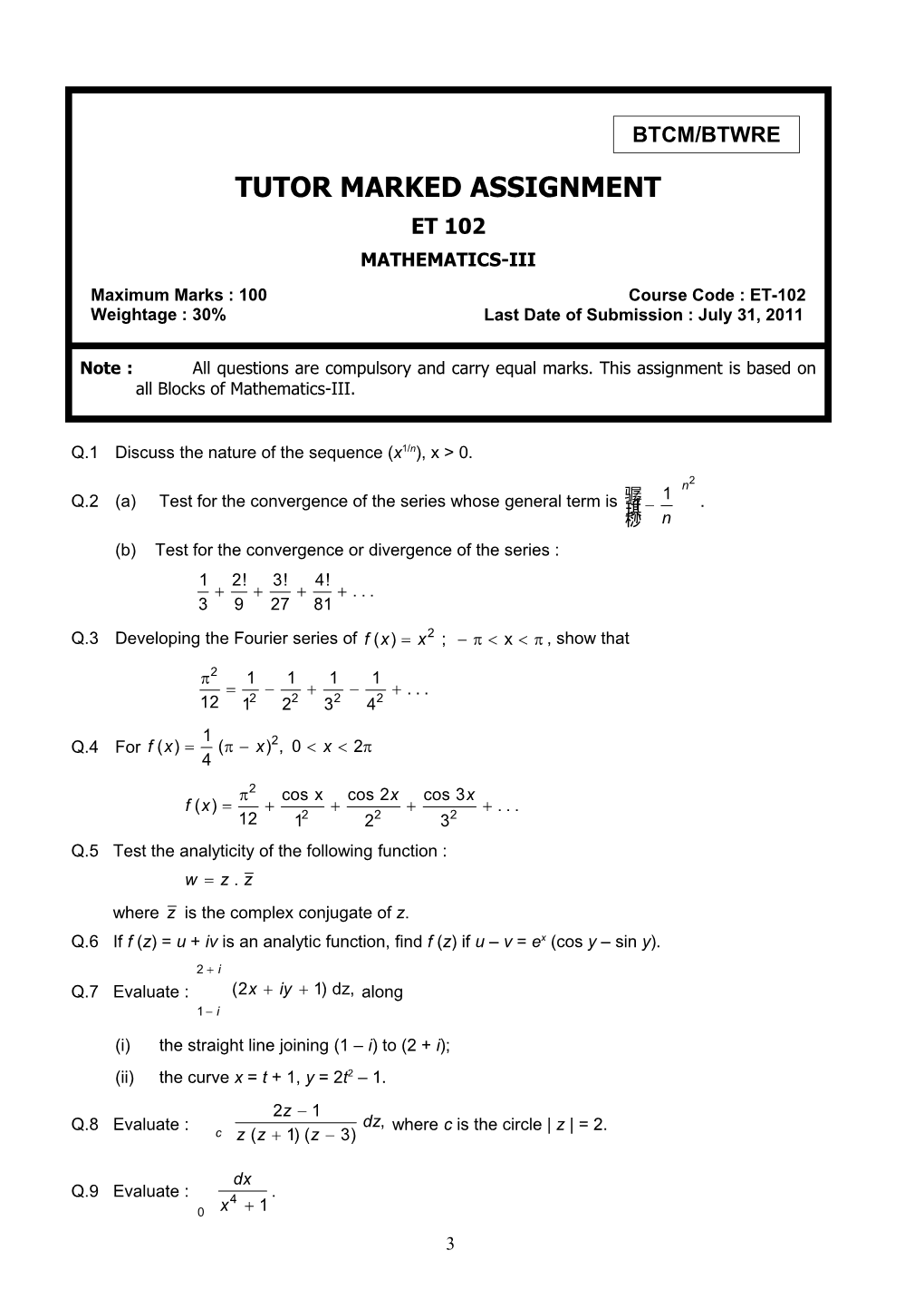 (B) Test for the Convergence Or Divergence of the Series