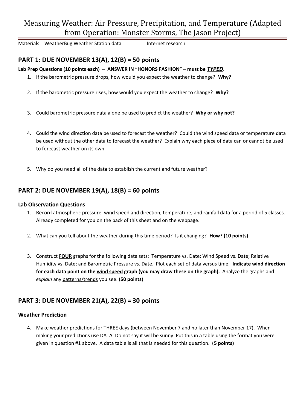 Measuring Weather: Air Pressure, Precipitation, and Temperature (Adapted from Operation