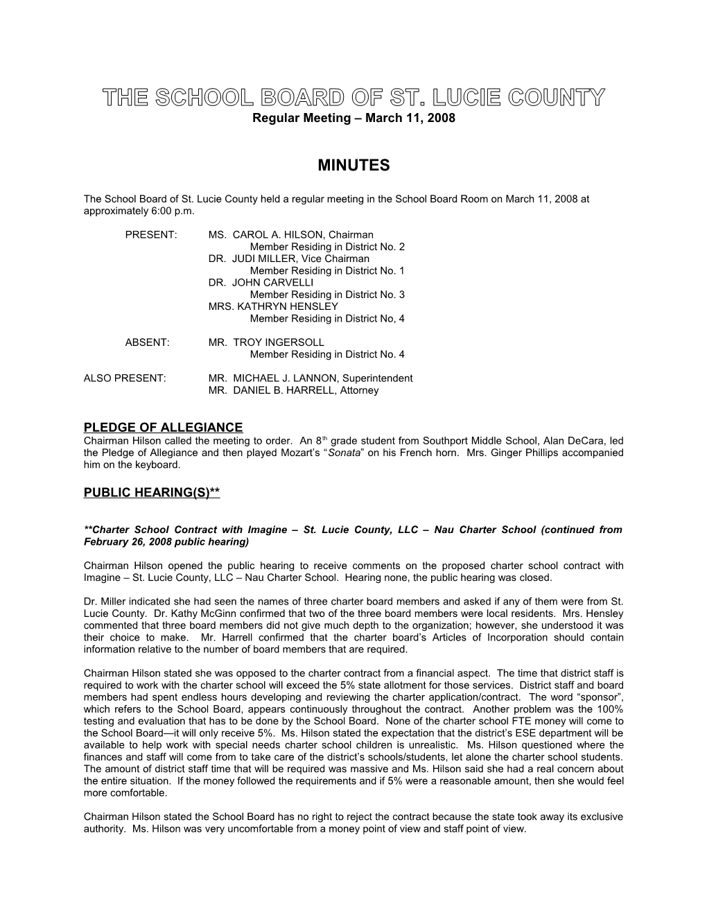 03-11-08 SLCSB Regular Meeting Minutes