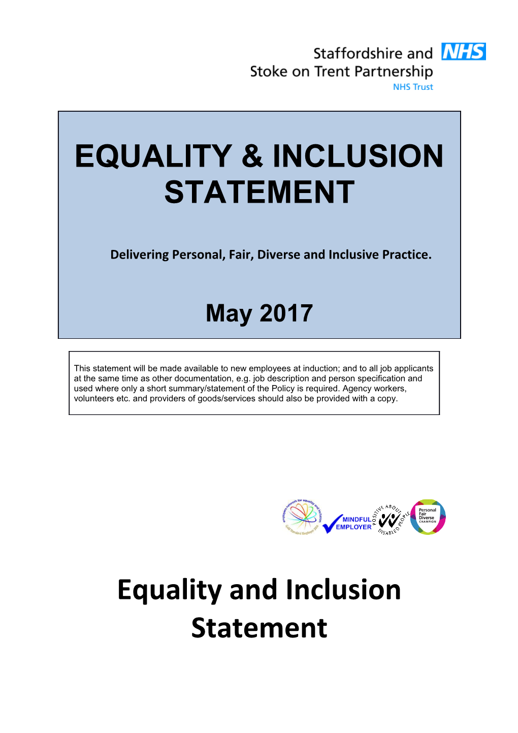 Equality and Inclusion Statement