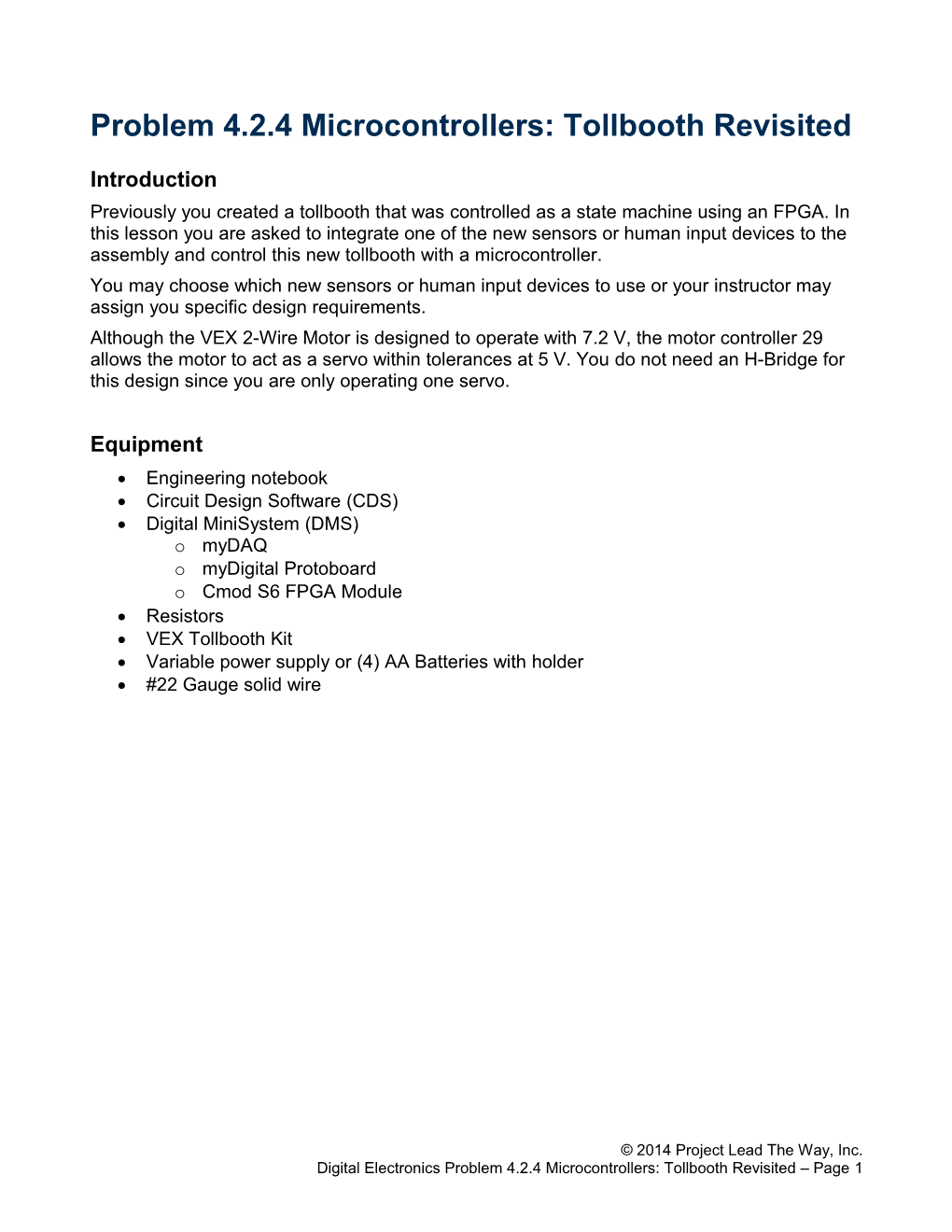 Problem 4.2.4 Microcontrollers: Tollbooth Revisited