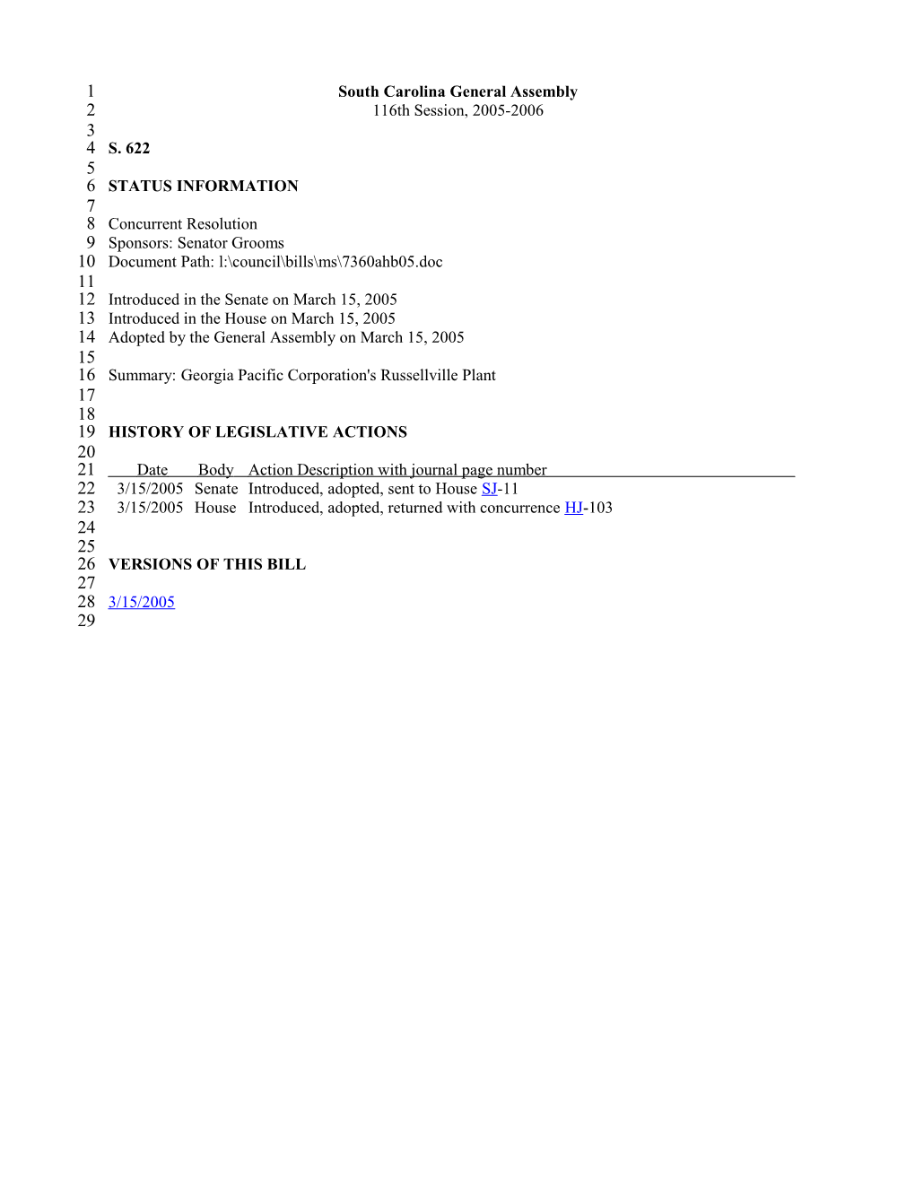 2005-2006 Bill 622: Georgia Pacific Corporation's Russellville Plant - South Carolina