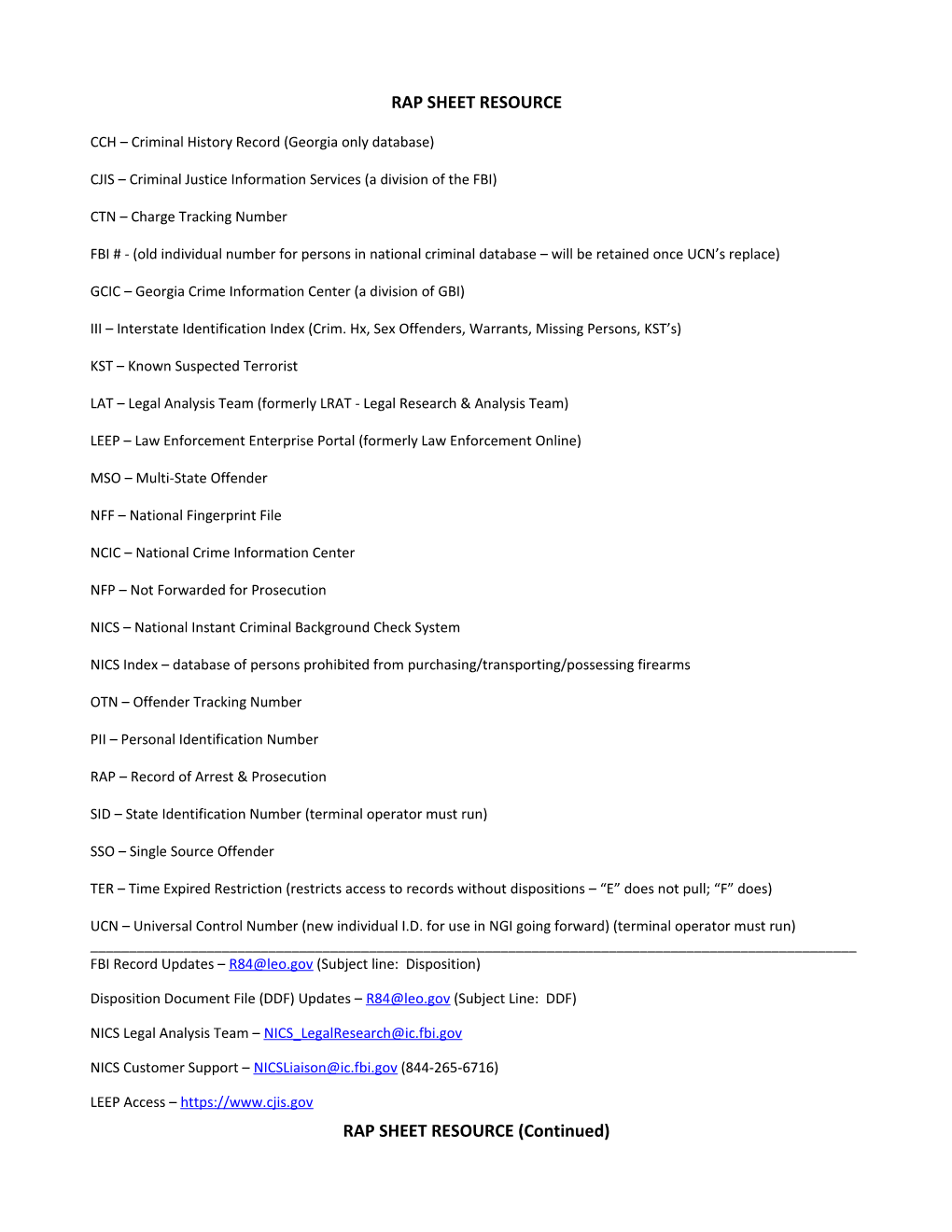 CCH Criminal History Record (Georgia Only Database)