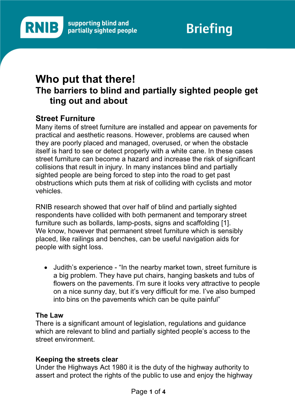 The Barriers to Blind and Partially Sighted People Getting out and About