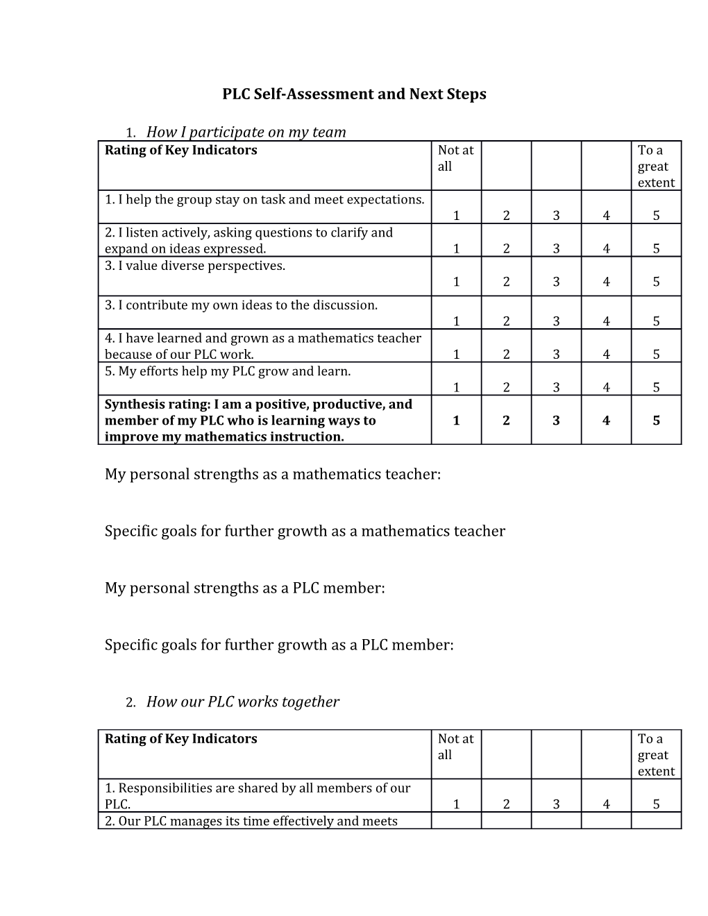 PLC Self-Assessment and Next Steps