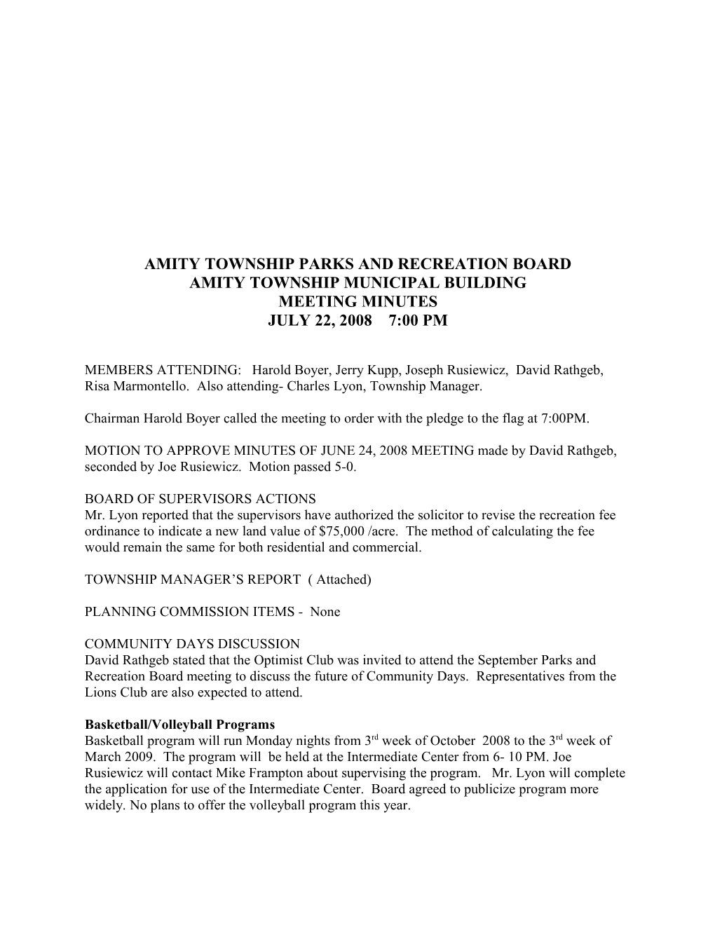 Amity Towsnhip Parks and Recreation Board