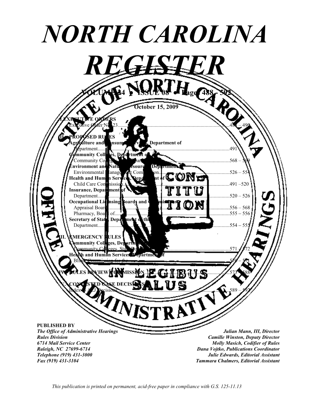 NORTH CAROLINA REGISTER Boilerplate s3