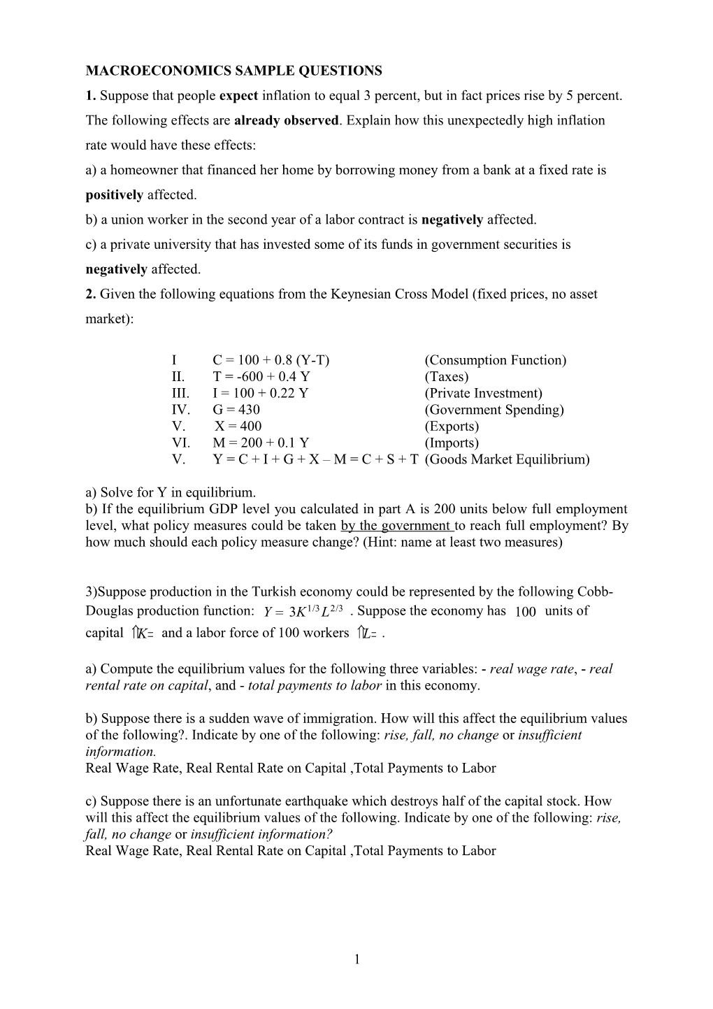 Macroeconomics Sample Questions